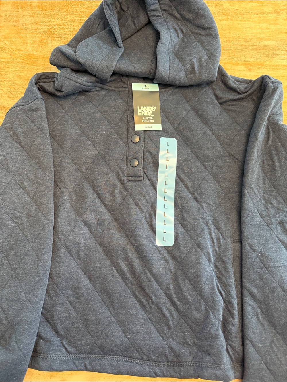 Lands' End Ladies Quilted Hooded Pullover - Navy Blue